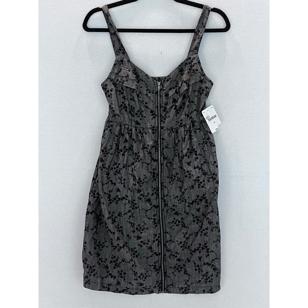 Be Bop Women's Dress M Gray Black Floral Print Chambray Sleeveless Zip Front NWT